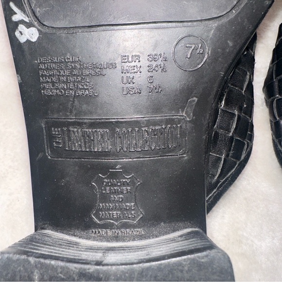 The Leather Collection Black Woven Leather Slide Chunky Heel Sandals Size 7.5 - Picture 13 of 13